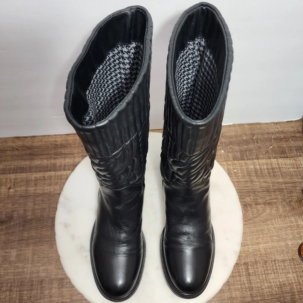 Aquatalia Women's Bonnie Winter Boots Sz 9 Quilted Black Leather Made in Italy